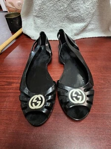 Gucci Interlocking GG Women's 5.5 D'Orsay Jelly Sandals Rubber Flat Black - Picture 1 of 9