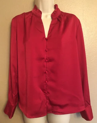ALLEGRA K SIZE M NWT DEEP RED LONG SLEEVE BUTTON FRONT TOP - Image 1 of 4