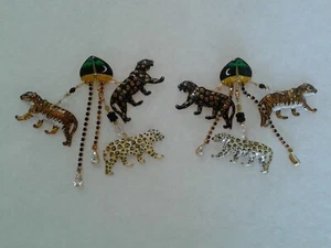 Vintage Lunch At The Ritz "Jungle Animal Tiger Leopard Panther" Dangle Earrings - Picture 1 of 5