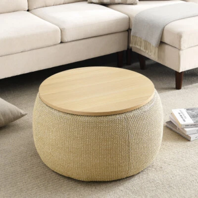 Round Storage Ottoman Coffee Table Side Table End Table for Living Room Bedroom - Image 1 of 4