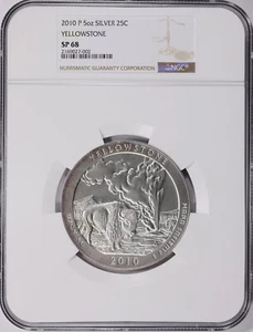 2010-P America the Beautiful 5 oz. Silver Quarter Yellowstone NP NGC SP-68 - Picture 1 of 2