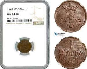 AK713, Poland, Danzig, 1 Pfennig 1923, NGC MS64BN - Picture 1 of 1