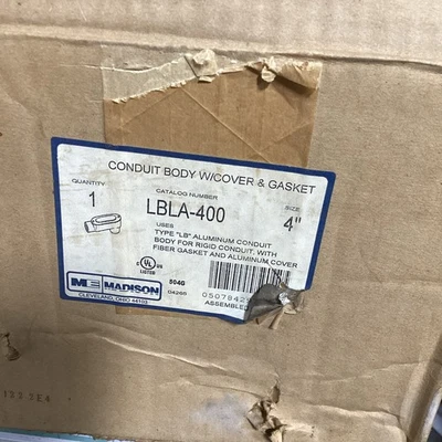 MADISON ELECTRIC LBLA-400 / LBLA400 4” Type “LB” Aluminum Conduit Body - Image 1 of 4