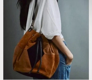 Free People Tovey Suede Bucket Bag Detachable Shoulder Strap Leather Cognac New - Picture 1 of 11