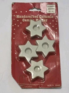 Vintage weiß Keramik 6 Punkt Stern Kegel Kerzenhalter 4er Set Neu aus altem Lagerbestand Eckerd Geschenk - Bild 1 von 7