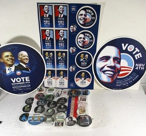 BARACK OBAMA KAMPAGNE GROSSE AUFKLEBER MIT BILDERN & 22 PIN-BACKS "GRUPPEN FÜR OBAMA" - Bild 1 von 6