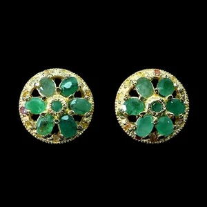 925 Sterling Silver Earrings Oval Emerald Sapphire Natural Gemstone Jewelry - Picture 1 of 14