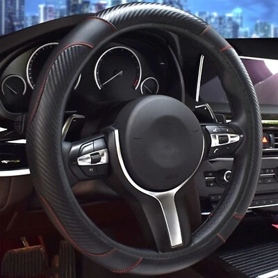 For Toyota Carbon Fibre Black Car Steering Wheel Cover Breathable Non-slip Wrap - Image 1 of 4
