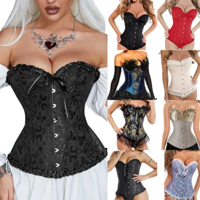 Mujeres Con cordones Deshuesado Bustier Sobre Busto Burlesque Cintura Ajustadora Lencería Corsé Top Foto 1 de 4