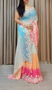 Saree New Indian Designer Pakistani Wedding Georgette Party Wear Sari Bollywood