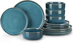VEGA Plates and Bowls Sets, 12 Pieces Stoneware Dinnerware Sets Dishes Set Moder - Picture 1 of 12
