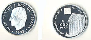 ESTUCHE FNMT MONEDA 1000 PESETAS PLATA XX ANIVERSARIO CONSTITUCION 1998 TC11963 - Picture 1 of 4
