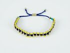 Jcrew Cord Slide Bracelet Silver White Crystals Yellow Seed Beads Blue Cord