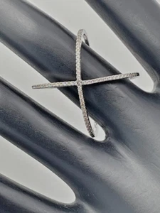 925 STERLING SILVER CZ X RING SIZE 8 MODERNIST DELICATE BOHO 107 - Picture 1 of 5