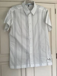 Teddy Smith short sleeved shirt white with blue and grey stitching size medium - Picture 1 of 4