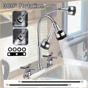 Grifo de cocina cromado flexible giratorio 360° rociador frío y caliente grifo mezclador de 2 manijas - Imagen 1 de 17