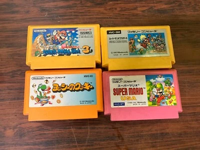 Lot of 4 Famicom Software Super Mario Bros 1 3 Yoshi's Cookie Super Mario USA - Image 1 of 2