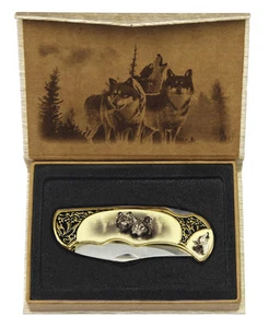  Taschenmesser Jagdmesser  Messer Klappmesser Wolf Indianermesser Wölfe Western - Bild 1 von 1