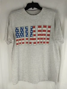 Vintage Fruit of the Loom Miami USA Flag Gray Mens T Shirt Size Large - Picture 1 of 6