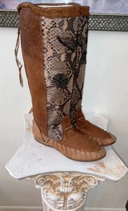 CAT’S PAW RARE ARTISAN SNAKE TRIBAL Mokassin Boots Women BESTICKT ADLER 9 - Bild 1 von 12