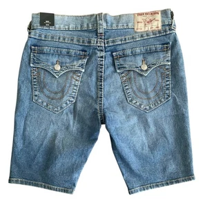 True Religion Ricky Big T Relax Straight Fit Flap Jeansshorts helle Waschung Herren 34 - Bild 1 von 8