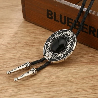 Натуральный черный агат Bolo галстук мужской свадебное ожерелье Western ковбой винтажный подарок - Изображение 1 из 4