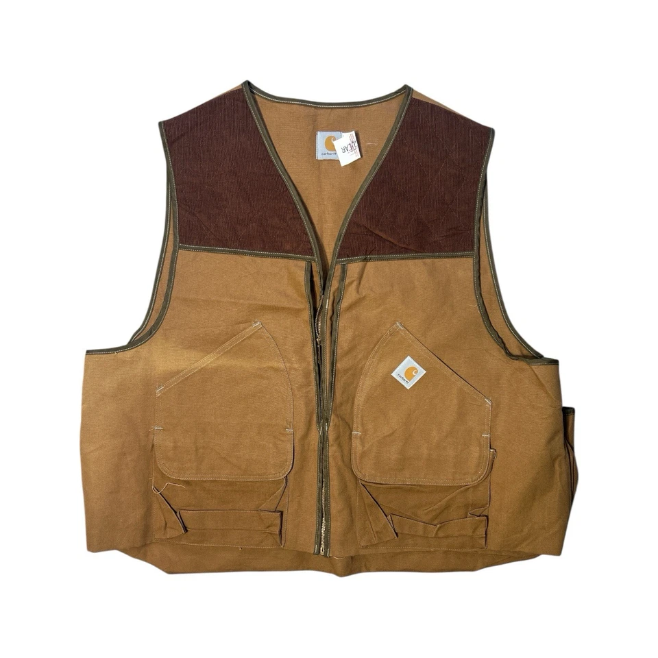 Carhartt Hunting Shooting Vest Mens 4XL Brown Zip VU256 Vintage Irregular New - Image 1 of 4