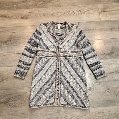 Chico's Womens Petite 0 Small Open Front Textured Knit Duster Cardigan Beige - Image 1 of 4