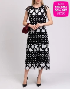 RRP €540 ML MONIQUE LHUILLIER Lace Midi A-Line Dress US4 UK8 IT40 S Lined - Picture 1 of 6