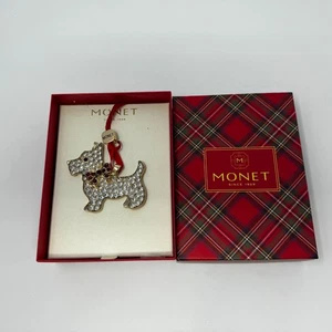 Monet Westie/Scottie Dog with Red Jeweled Bow Christmas Ornament in Gift Box - Picture 1 of 10