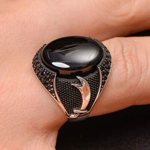 Anillo de plata esterlina 925 vintage de ágata negra natural genuino hecho a mano para hombre - Imagen 1 de 5