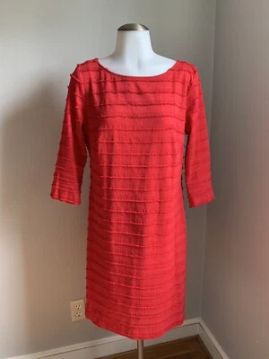 Vestido para mujer Trina Turk rojo flecos cuello barco manga 3/4 100 % seda forro 8 Foto 1 de 4