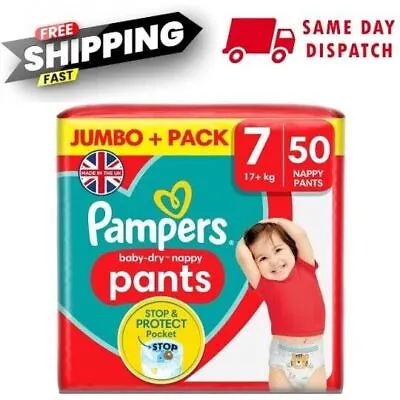 Pampers Baby-Dry Pants Nappy Disposable Nappies Size 7 Jumbo+ Pack 17kg+ Uk • 16.69£
