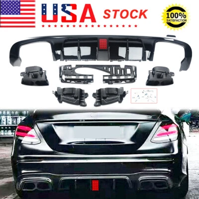 B Style Rear Bumper Diffuser+Quad Exhaust Tips For Benz W213 E300 E63 2016-2020 Foto 1 de 4