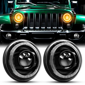 Upgrade 2pc 7" Round LED Headlight Halo Angel Eyes for Jeep Wrangler JK TJ LJ CJ - Picture 1 of 12