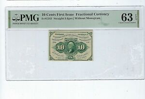 Fr#1243 10¢ 1st Issue Fractional Currency,  PMG 63 EPQ W/O Monagram in top 50