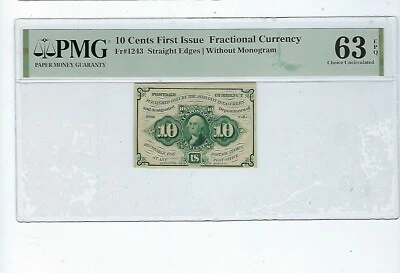 Fr#1243 10¢ 1st Issue Fractional Currency,  PMG 63 EPQ W/O Monagram in top 50 - Image 1 of 2