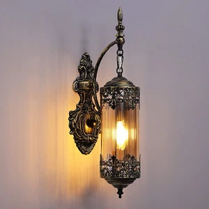 Rustic Sconce Industrial Vintage Nordic Amber Glass Wall Lamp Retro Metal Gold - Picture 1 of 6