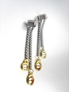 GORGEOUS Silver Box Cable Chain Gold Brown Topaz Crystals Dangle Earrings