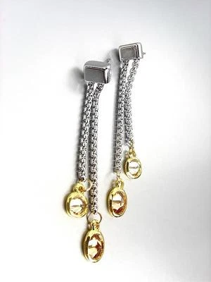 PRECIOSOS Pendientes Colgantes Caja Plata Cadena Cable Oro Marrón Topacio Cristales Foto 1 de 2