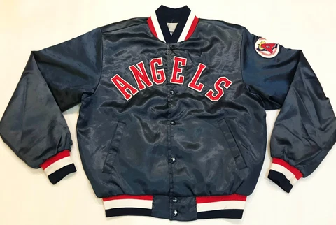 Vintage Swingster MLB California Angels Bomber Satin Jacket M Navy Blue USA Sewn Cover