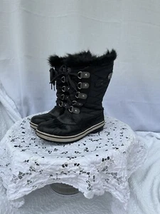 Sorel Tofino II Black Womens Size 5 Waterproof Boots Faux Fur Lace Up Mid Calf - Picture 1 of 12