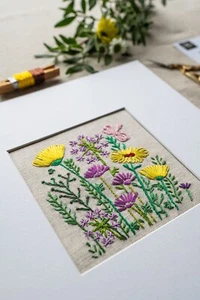 DIY Meadow Flower Embroidery Kit, Stamped Irish Linen, Beginners, Intermediate - Picture 1 of 10