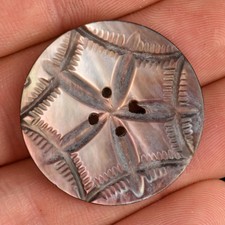 Vintage Dark Smoke Carved MOP Mother of Pearl Shell Sewing Button Star 1.25"