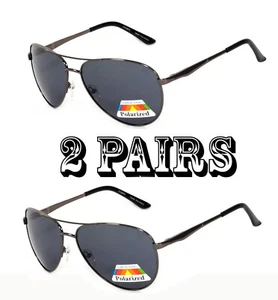 2 Pairs Classic Pilot Polarized Gunmetal Men Women Sunglasses Spring Hinges Arms - Picture 1 of 5
