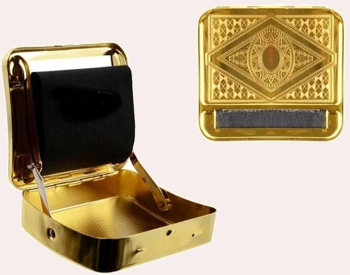 Rollbox Tabakdose GOLD FARBEN METALL Zigaretten Drehmaschine Stopfer  - Bild 1 von 3
