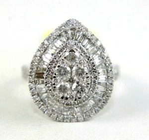 Round & Baguette Diamond Cluster Pear Ballerina Ring 14k White Gold 2.20Ct - Picture 1 of 7