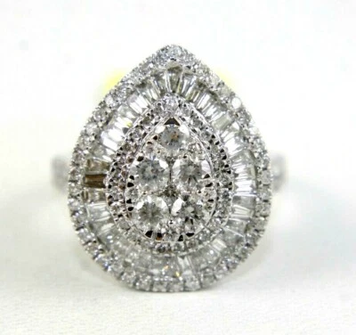 Round & Baguette Diamond Cluster Pear Ballerina Ring 14k White Gold 2.20Ct - Image 1 of 4