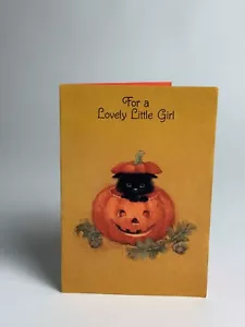Linda tarjeta de Halloween usada vintage gatito en Jack O Lantern coleccionable años 80 - Imagen 1 de 3