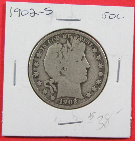 1902-S 50c Barber half dollar. Circulated. Pleasing. (623091) Cover